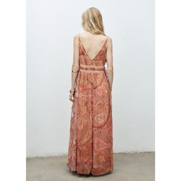 MANGO Paisley Print Maxi Dress With Lace Trim - 4 Brown - Picture 2 of 5